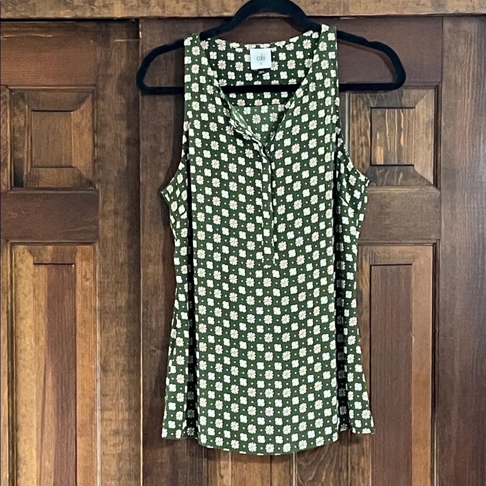 CAbi Olive Green Floral Sleeveless Tunic Camisole